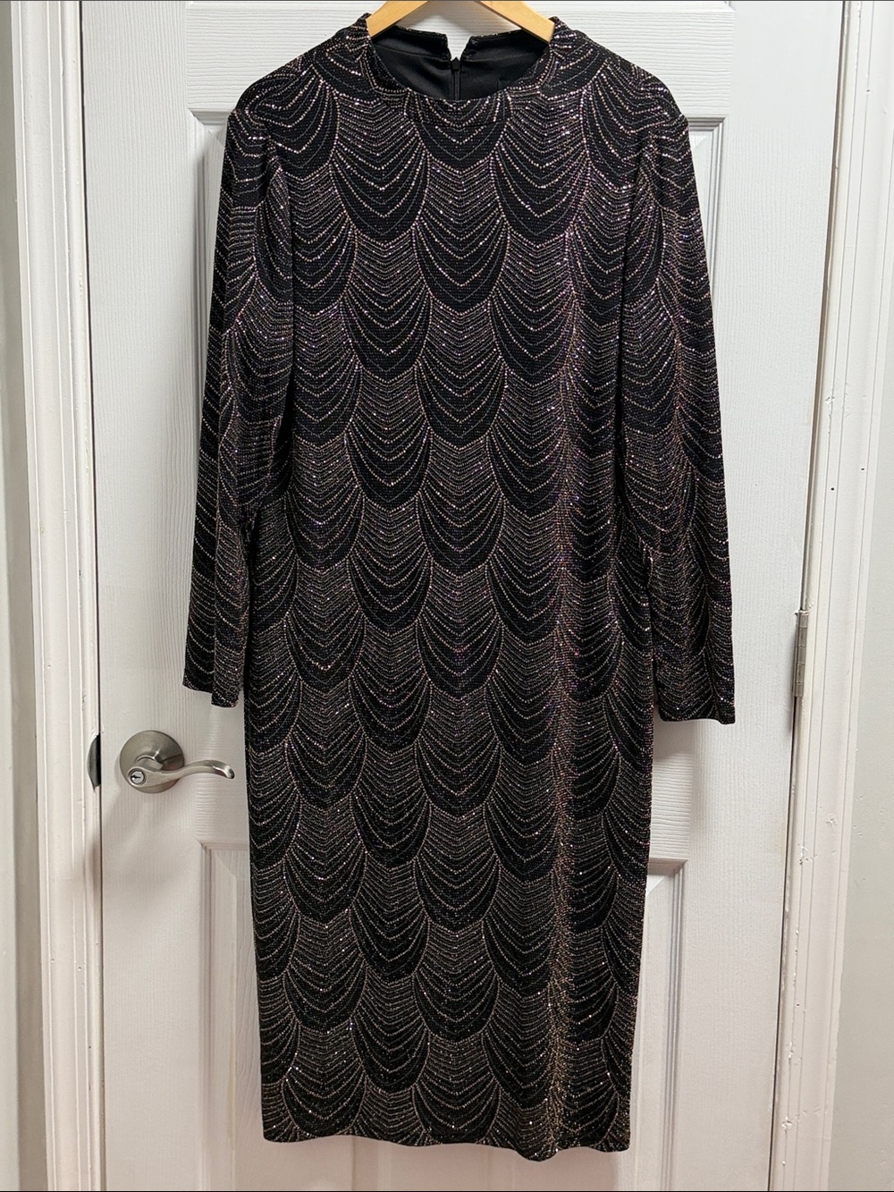 Nine West Black Metallic Thread Long Sleeve Dress